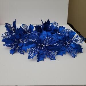Royal Blue Glitter Poinsettia Christmas Flower Decoration